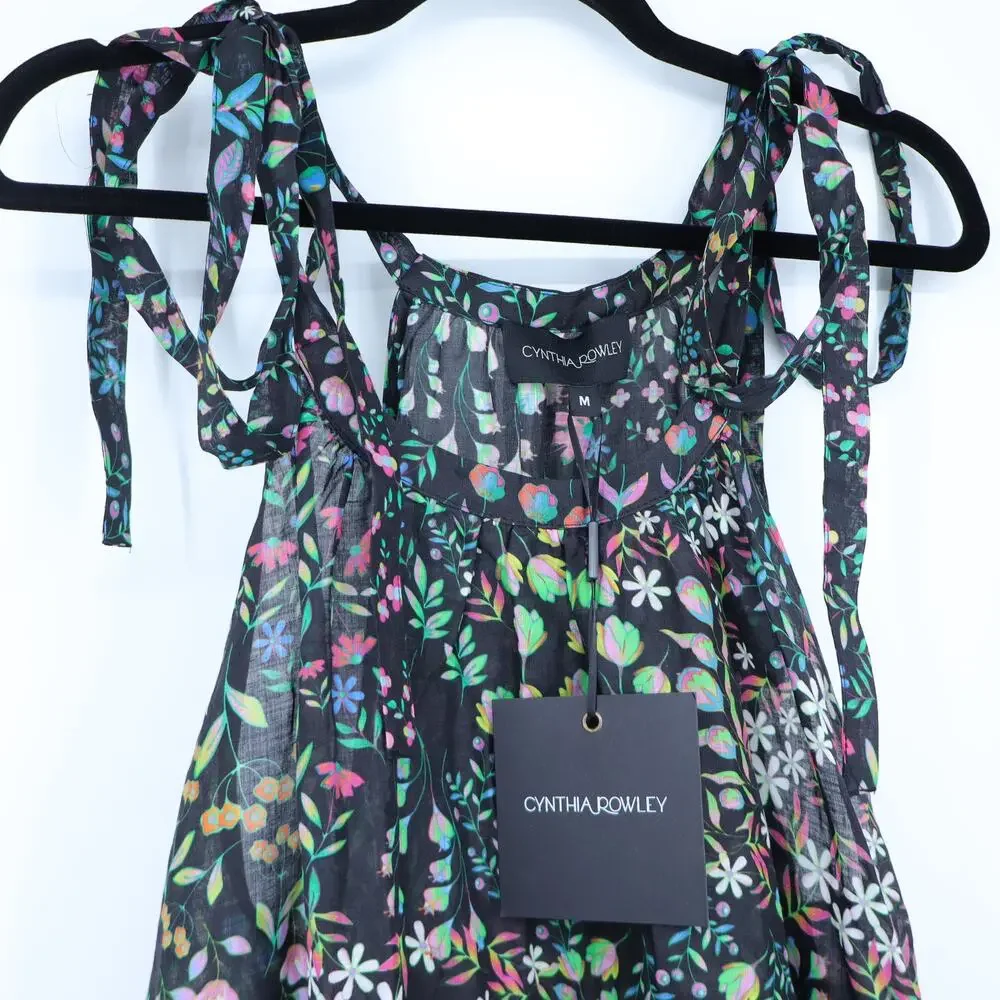 CYNTHIA ROWLEY Layla Floral Halter Dress Black NWT Knee Length Women's M - Picture 3 of 10